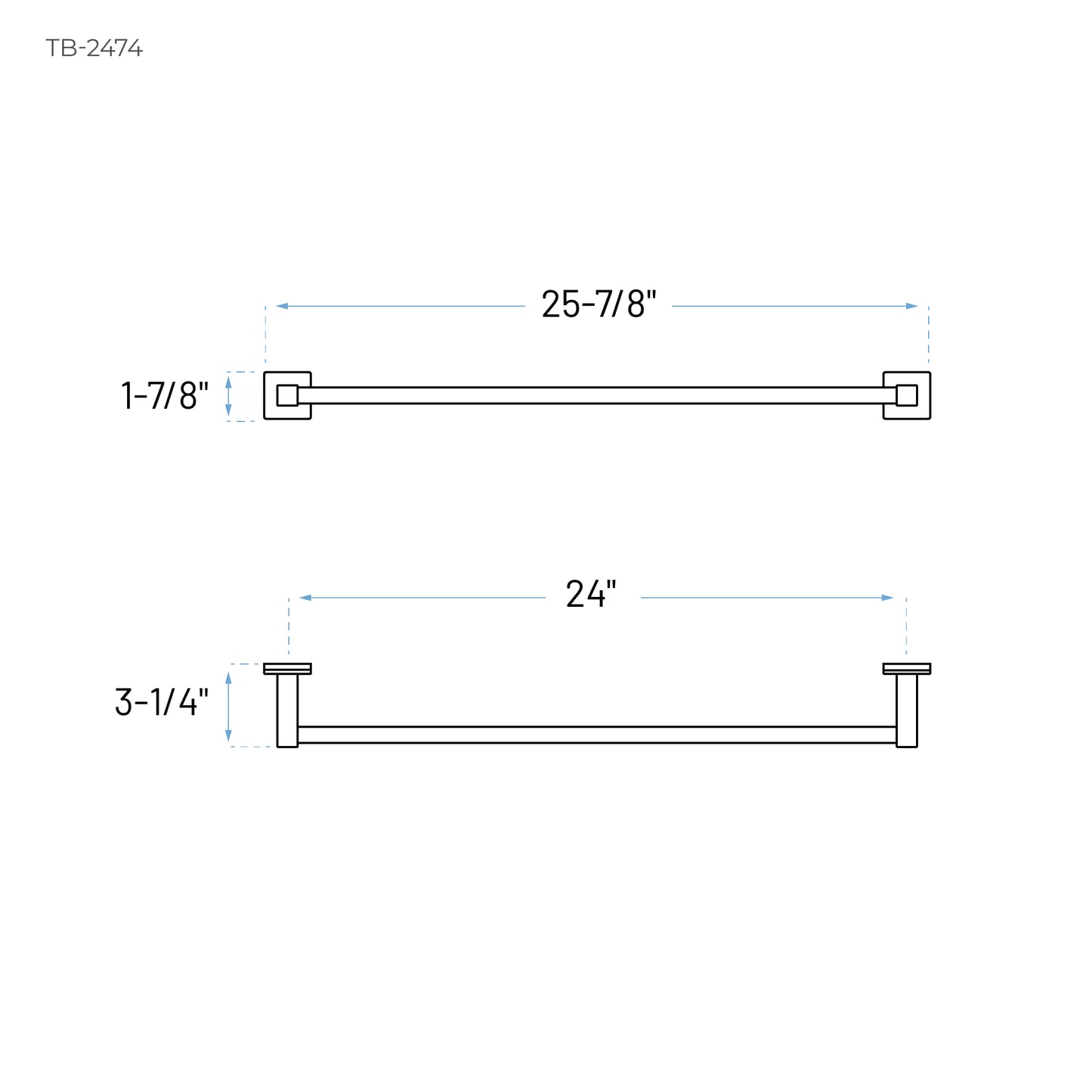 Technical Drawing of a 24-Inch Bathroom Towel Bar