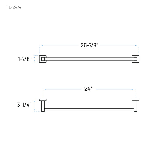 Technical Drawing of a 24-Inch Bathroom Towel Bar