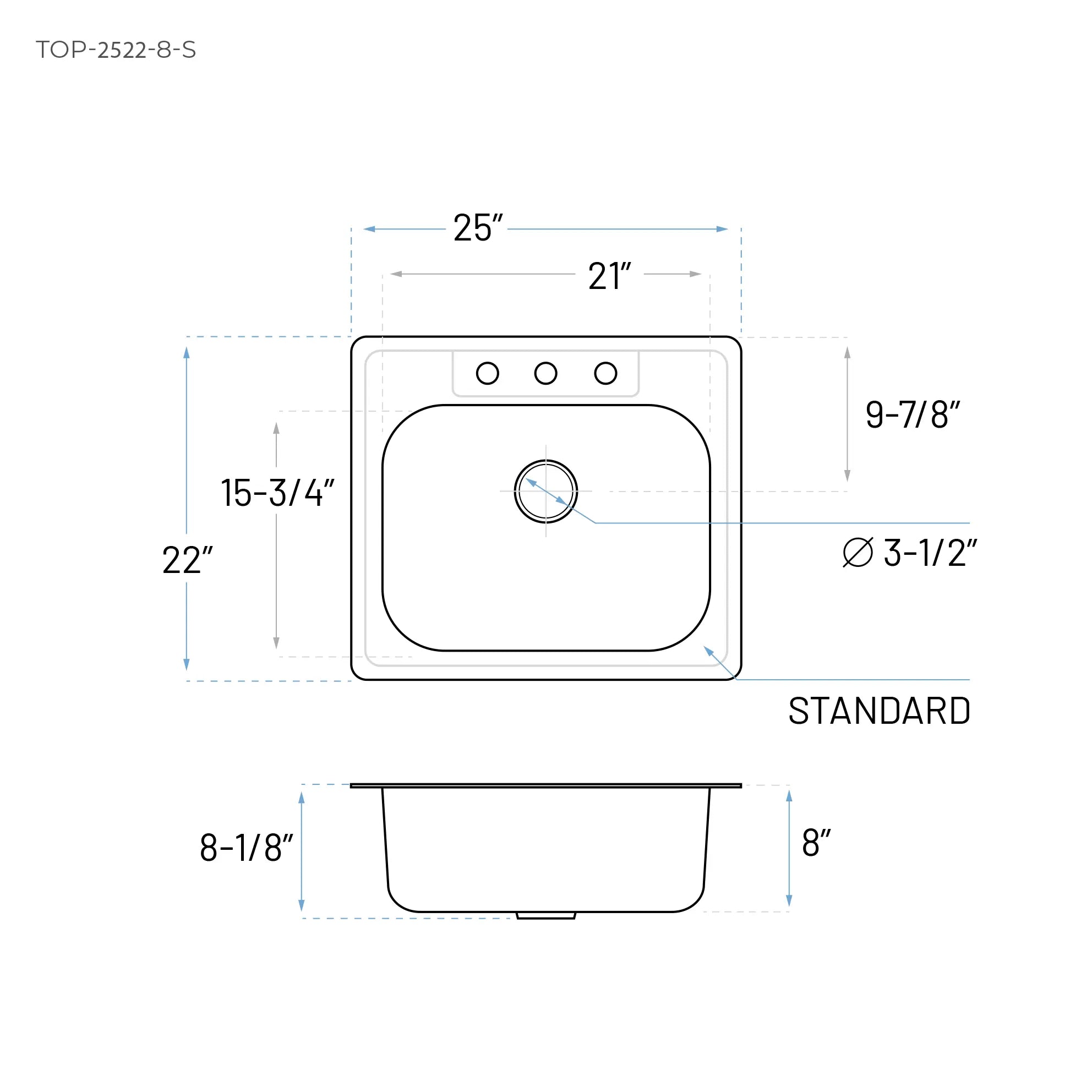 25" Top Mount Stainless Steel Single Bowl Kitchen Sink