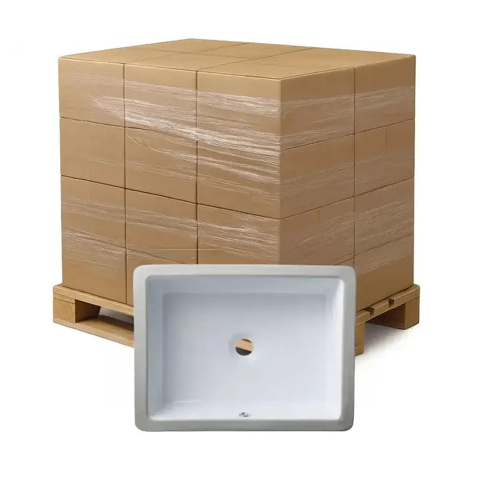 Bulk-Packed 18 x 12" Rectangular Porcelain Undermount Bathroom Sink with Overflow in White, VCS-1016-R