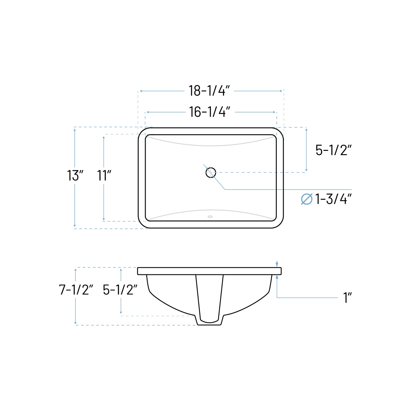 VCS-1116-R Rectangle Porcelain Undermount Sink