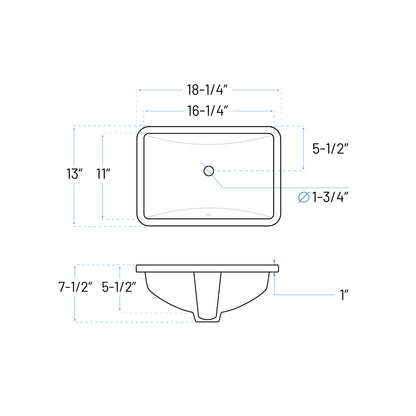 VCS-1116-R Rectangle Porcelain Undermount Sink