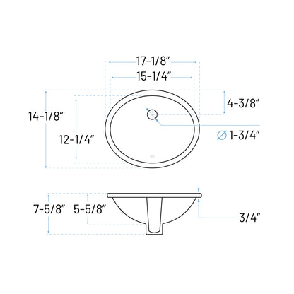 VCS-1215-O White Oval Porcelain Undermount Bathroom Sink