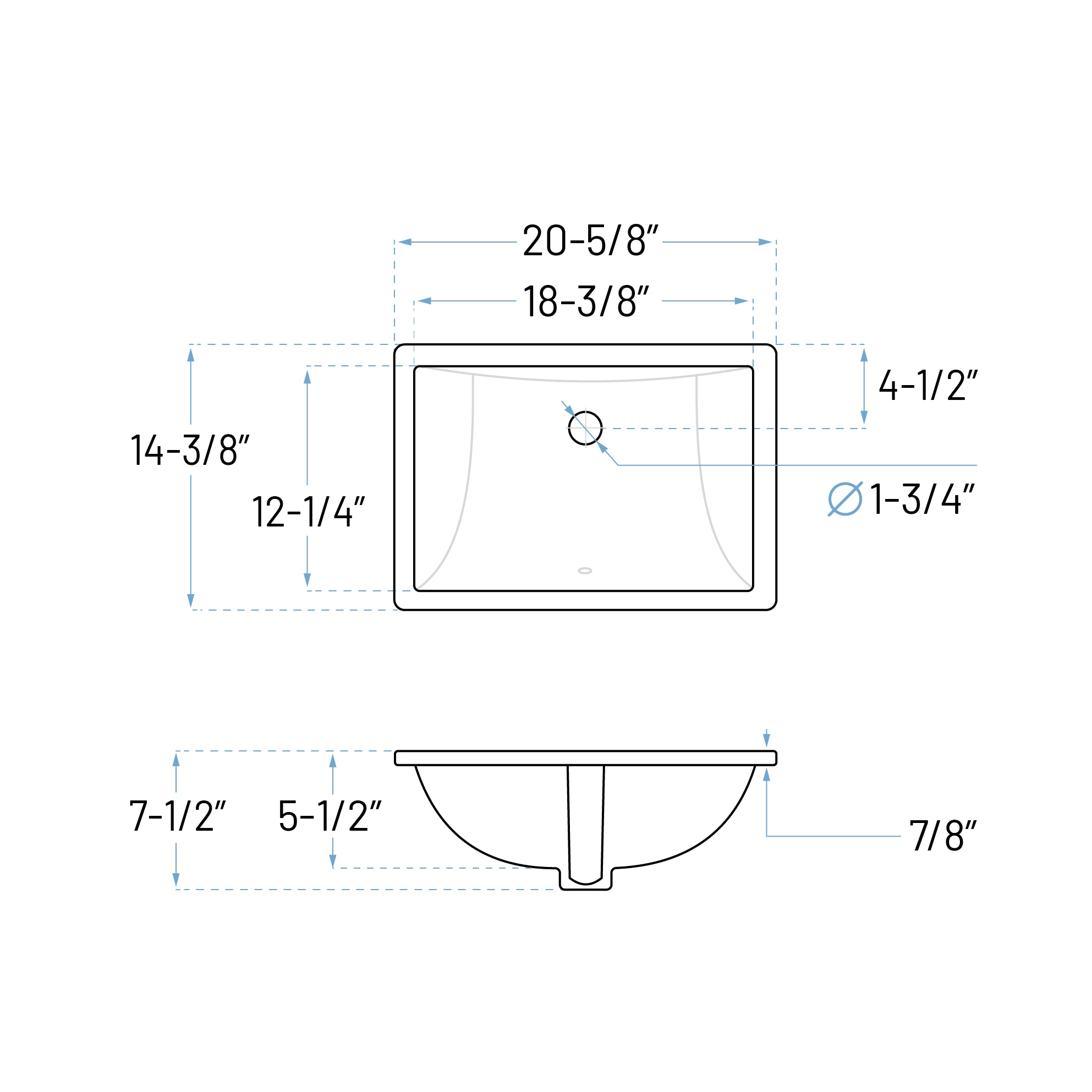 VCS-1218-N-R Rectangle Porcelain Undermount Bathroom Sink