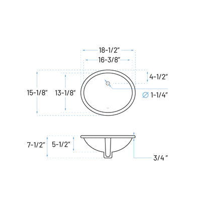 Technical Drawing of an Undermount Porcelain Bathroom Sink