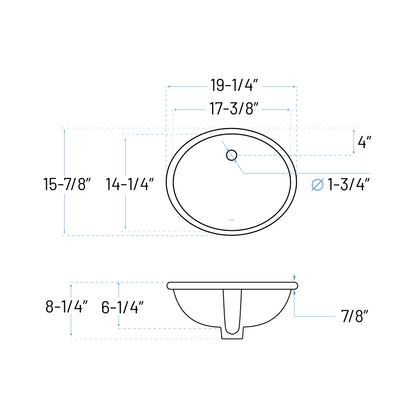 VCS-1417-BL Black Oval Porcelain Undermount Bathroom Sink