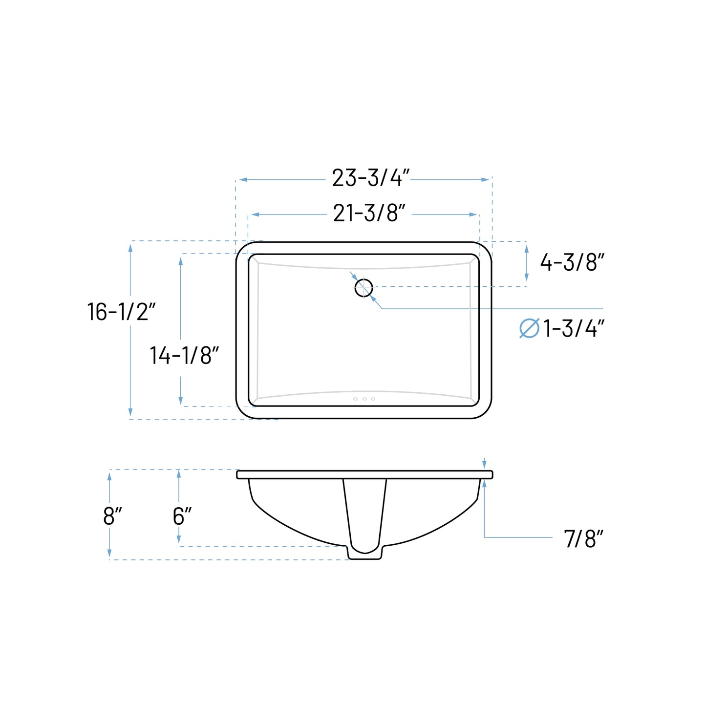 VCS-1421-R Rectangle Porcelain Undermount Bathroom Sink