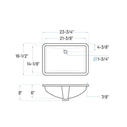 VCS-1421-R Rectangle Porcelain Undermount Bathroom Sink