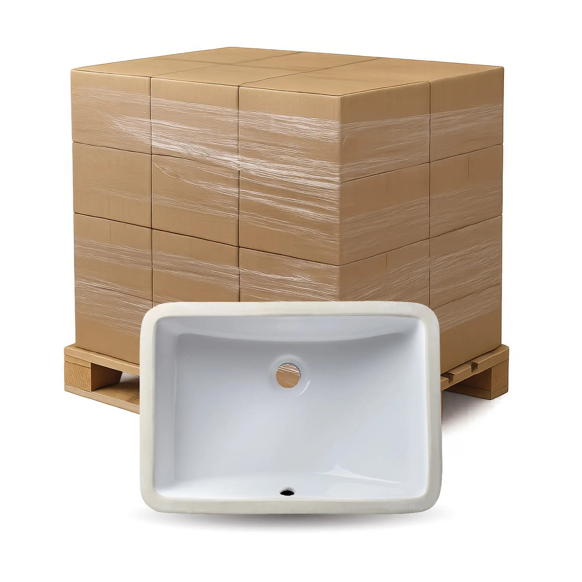 Bulk-Packed 18-1/8" Rectangular Porcelain Undermount Bathroom Sink in White, VCS-1216-R