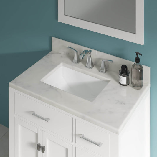 A stylish vanity unit featuring a faucet and basin for the bathroom.