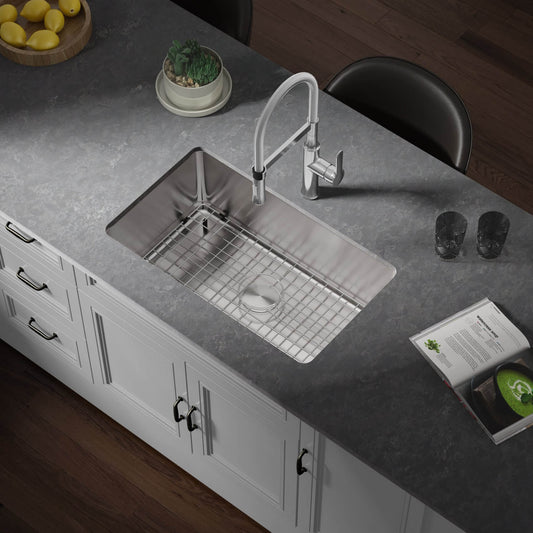 Single Handle Kitchen Sink is mounted over a single bowl kitchen sink