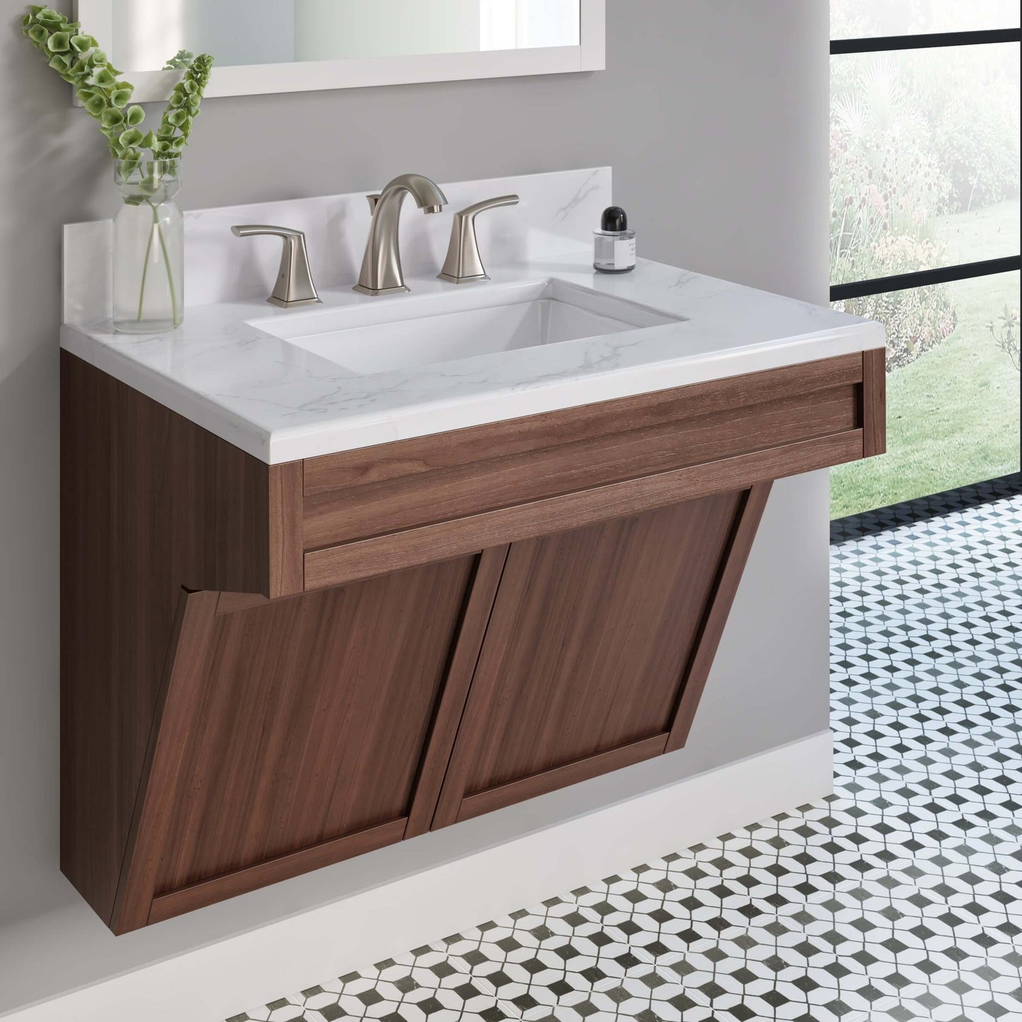 Two handle Bathroom faucet with wooden vanity 
