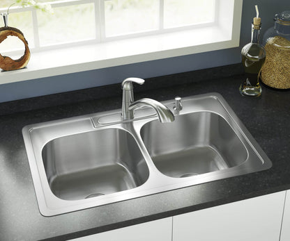 Double Bowl Kitchen Sink with Pull Down Kitchen Faucet